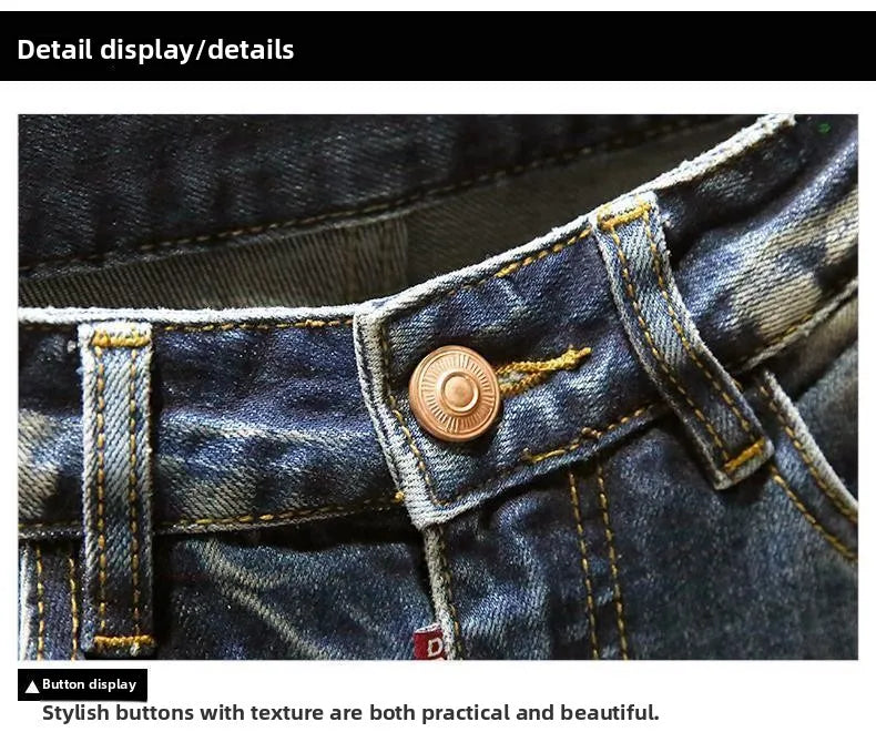 Spring Autumn Designer Clothes Men's Korean Stylish Slim Fit Jeans Fashion Trendy Painted Denim Pants Ink Stretch Skinny Pants