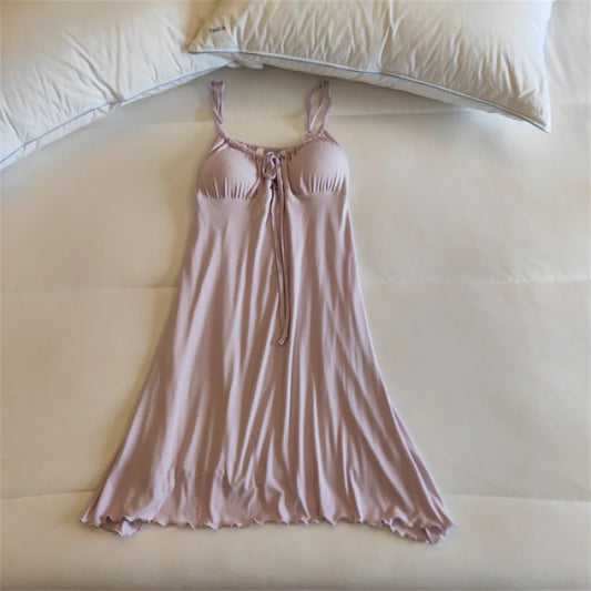 Sexy Nightgown Women Sling Night Dress Chest Pad Sleepwear Nightshirt Modal Ladies Slim Nightwear Casual Home Sleep Shirt