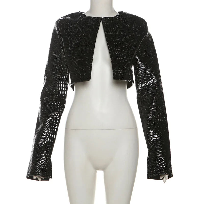 HLJ&GG Fashion Y2K Hot Girl Streetwear Women Leather Long Sleeve Crop Jacket+Bodysuits+Button Shorts 3 Piece Sets Outfits 2025