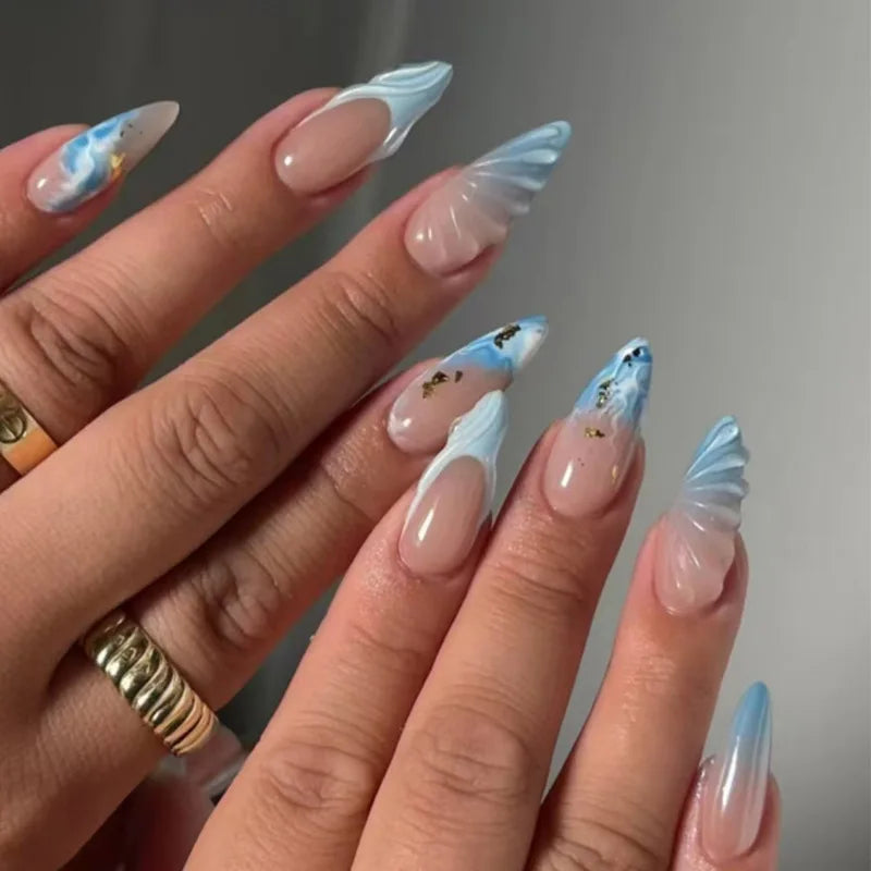 24pcs 3D Pink Flower Design Fake Nails Ins Gradient Pink Sweet False Nail Detachable French Almond Press on Nails for Women Girl