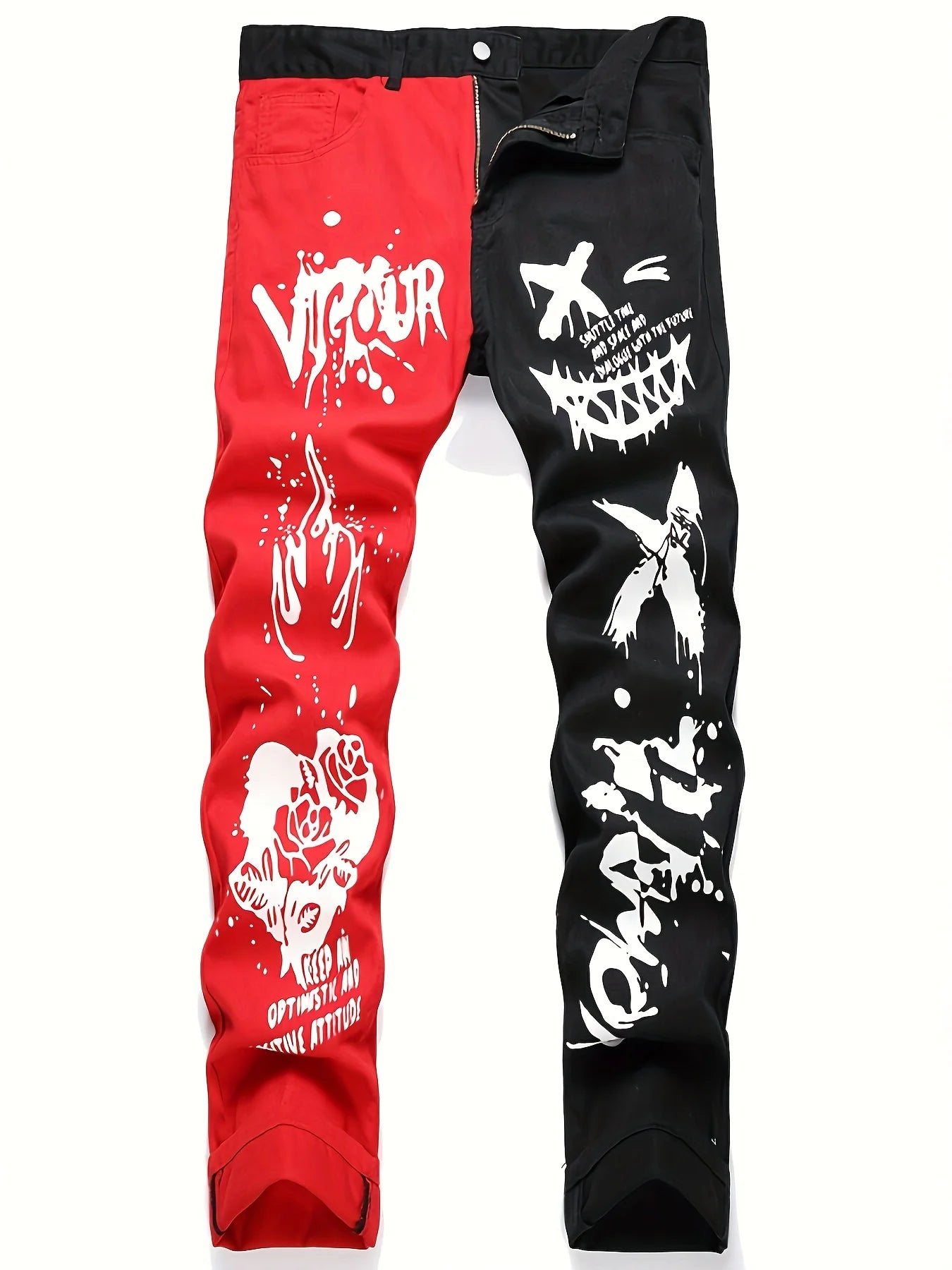 Denim spliced two tone trendy multi-color slim fit jeans