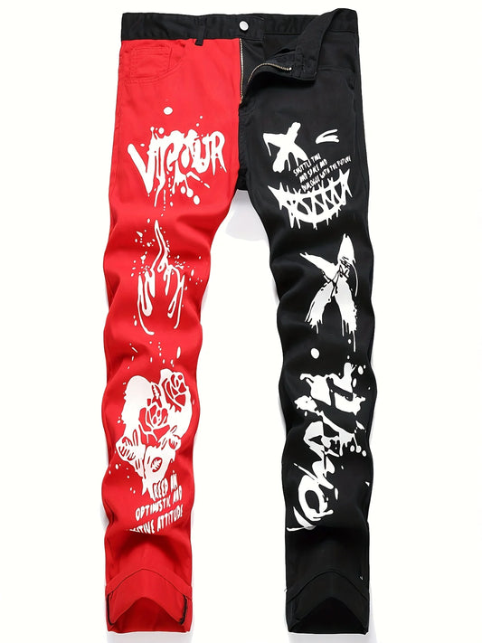 Denim spliced two tone trendy multi-color slim fit jeans