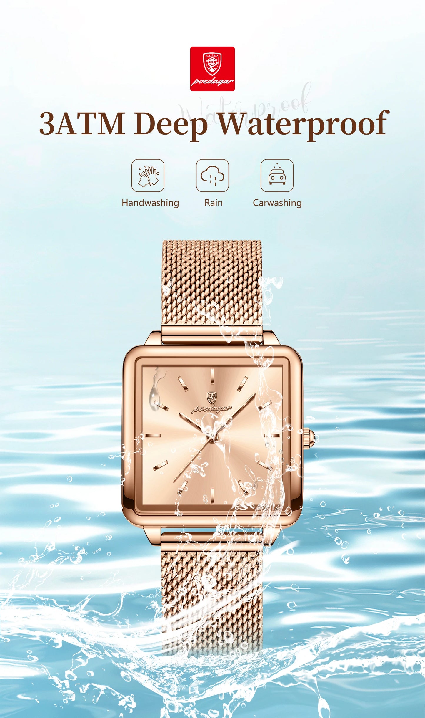 POEDAGAR Fashion Ladies Watch Waterproof Square Elegant Watch, Mesh Stainless Steel Quartz, lady's Watches, Reloj
