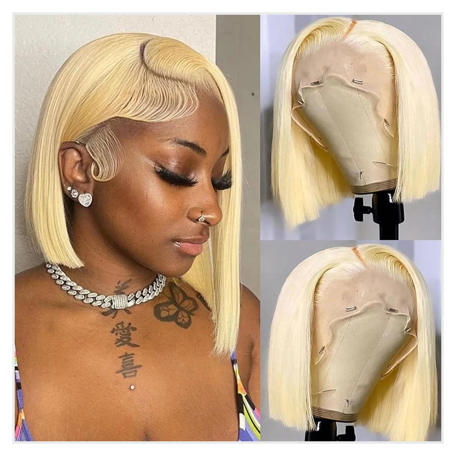 Sliver Grey Short Bob Human Hair Wigs 13x6 613 Blonde Bob Wig Transparent Lace Frontal Wig Bone Straight Brazilian Remy Hair Wig