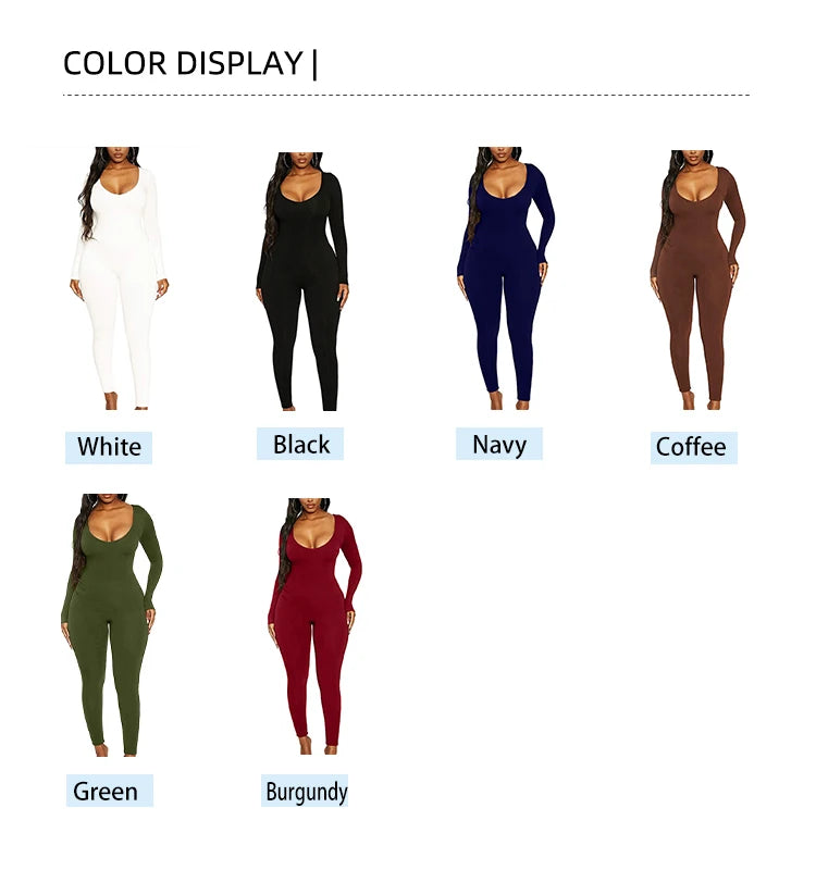 2024 Spring and Summer New Women's Jumpsuit Long Sleeve Solid Color Skinny Jumpsuit Fashion Sports Fitness Jumpsuit Pullover