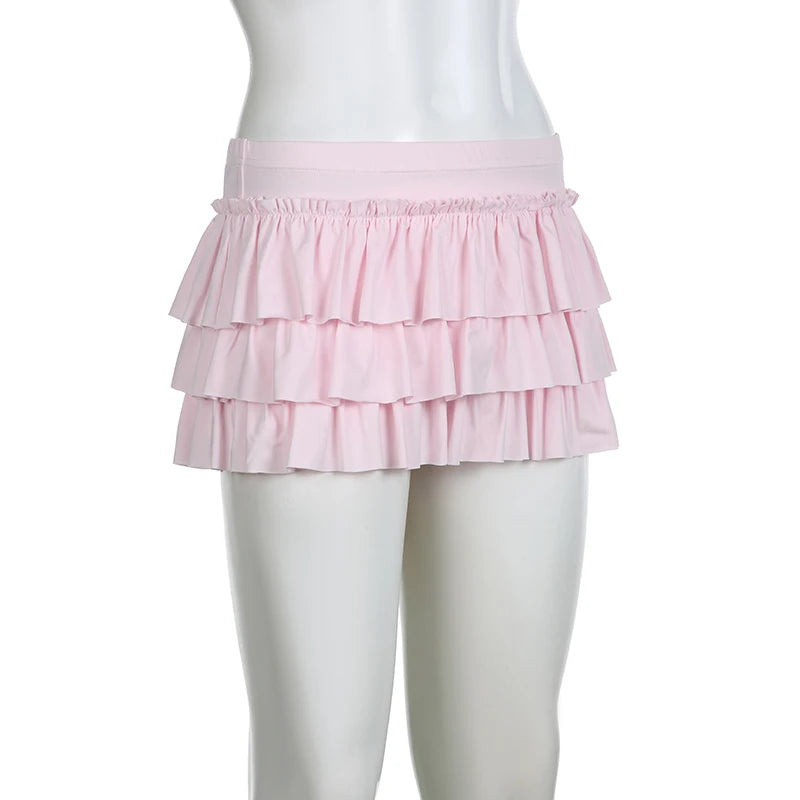 Rockmore Bow Sweet A-Line Skirts Women Sexy Slim Low-Waist Mini Skirts Y2K Female Summer Streetwear Pink Pleated Skirts Coqutte