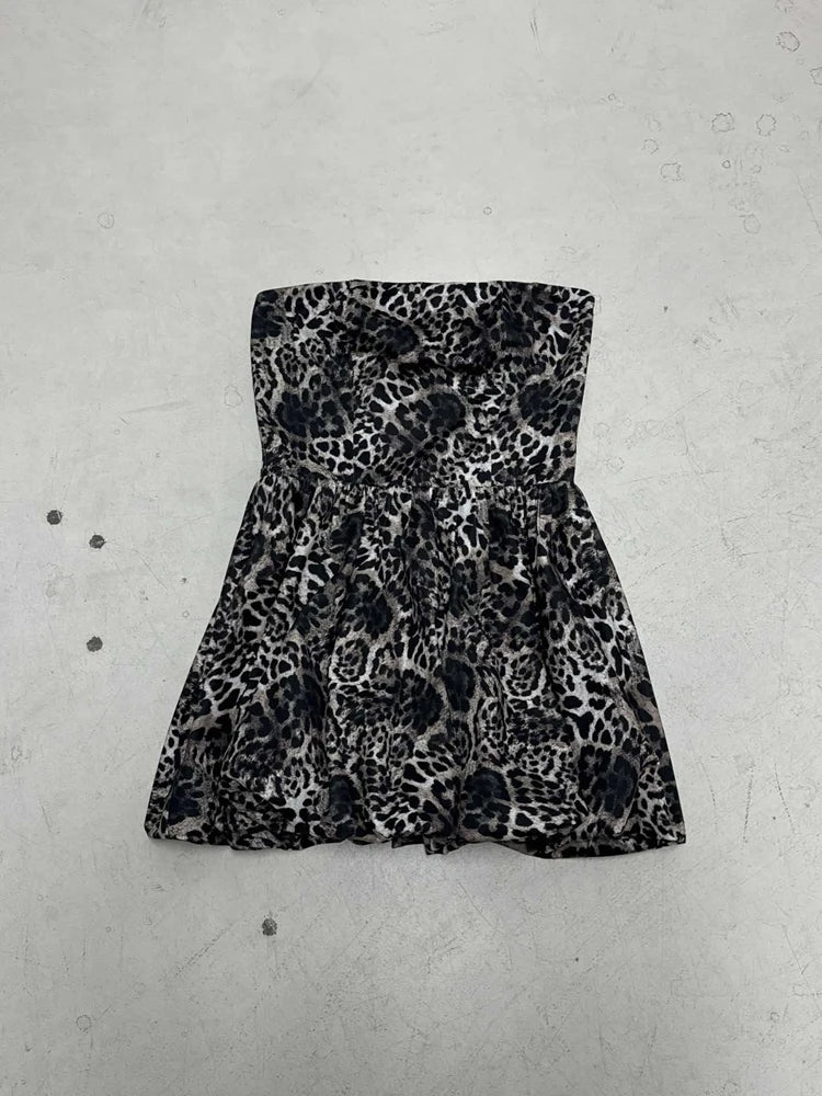 STYLISH LADY Leopard Printed Bud Dress 2025 Spring Strapless Backless Patchwork Sexy Club Party Mini Vestidos De Festa