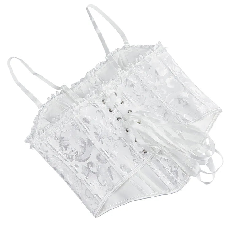 Women Corset Crop Top Overbust Sexy Lace Up Bustier Slimming Body Shaper Short Torso Corselet Vest Black White Red