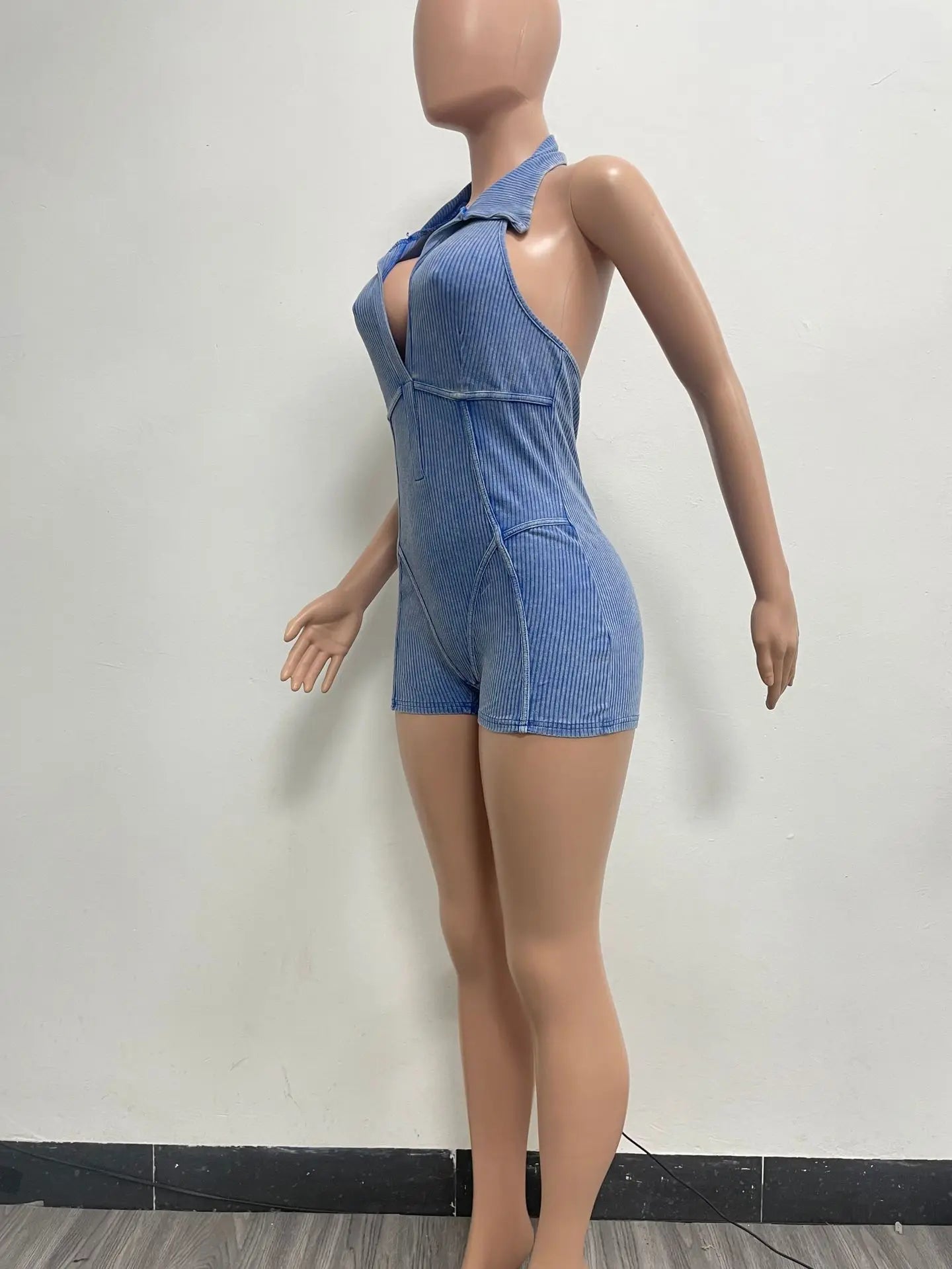 HLJ&GG Sexy Ribber Deep V Bodycon One Piece Rompers Women Sleeveless Backless Slim Jumpsuits Fashion Solid Color Overalls 2025