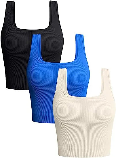 Women Solid Square Neck Ribbed Tank Top Camisole Women Summer Basic Elastic Sleeveless Crop Tops