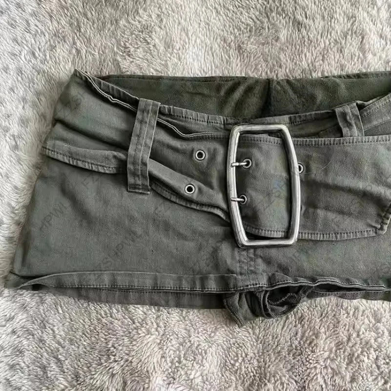 Y2K High Street grey A-line skirt women's wear Harajuku hot Girl Sweet guy characteristic style slender elastic Cool jeans skirt