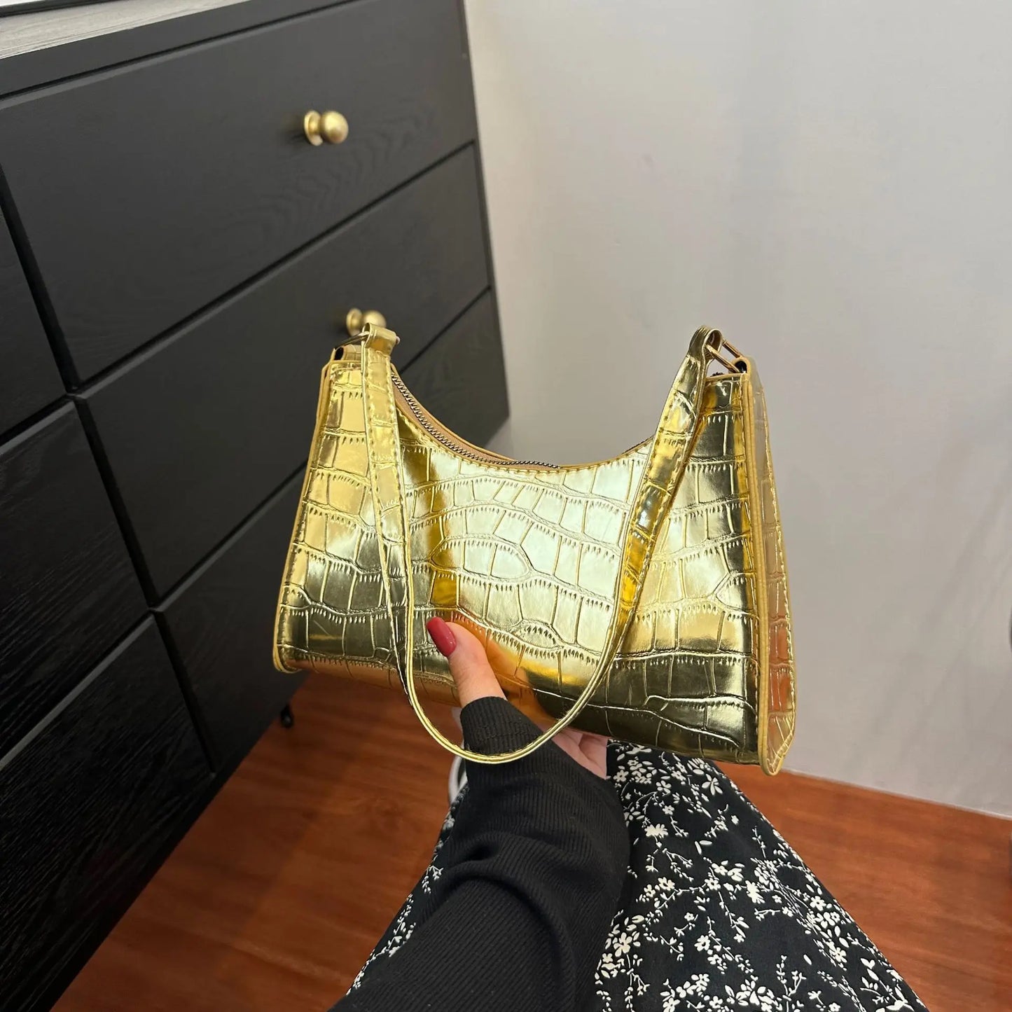 Fashion PU Leather Bags for Women Alligator Pattern Armpit Handbag Female Small Underarm Messenger Bag Purse Shoulder Handbags