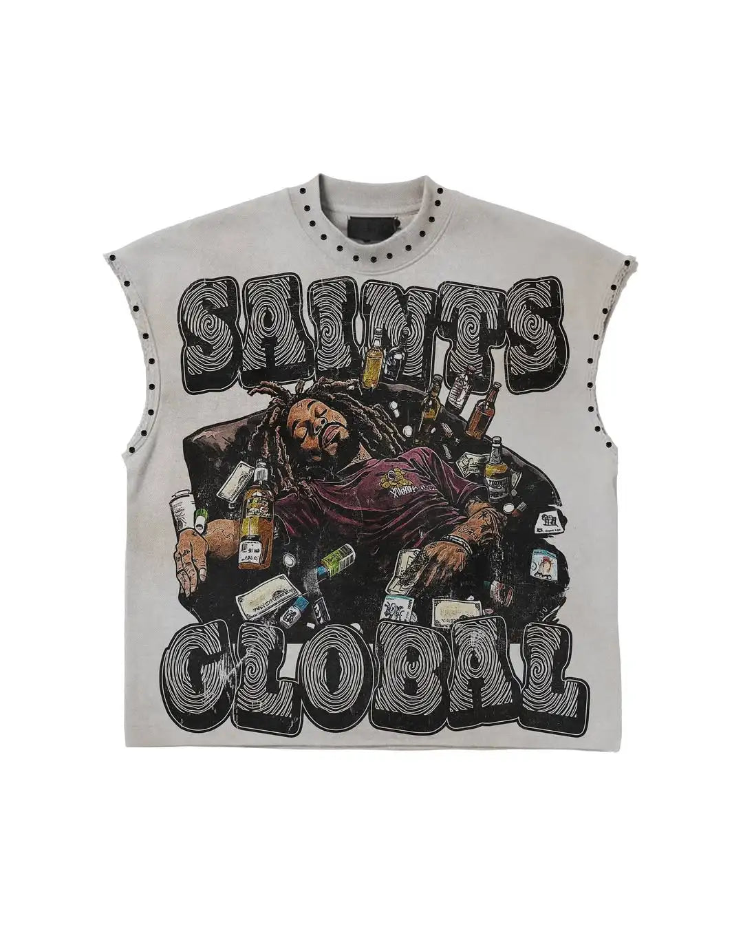 Casual and fashionable Gothic printed pure cotton vest Y2K summer classic loose Harajuku hip-hop oversized sleeveless top