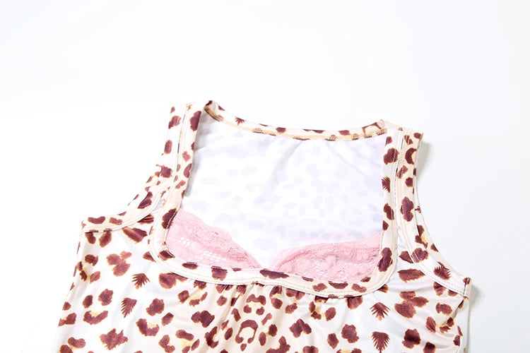 Weird Puss Leopard Print Dress Women Lace Square collar Sleeveless Mini Bodycon Hot Girl Midnight Club Party Hipster Outfits