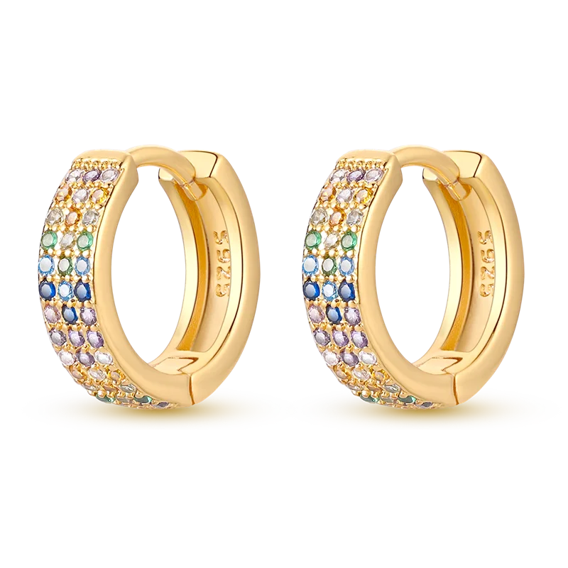 Fashion Gold ladies Hoop Earring 925 Sterling Silver Sparkling Zircon Round Ear Stud Earrings Fine Jewelry Lover Anniversary Gift