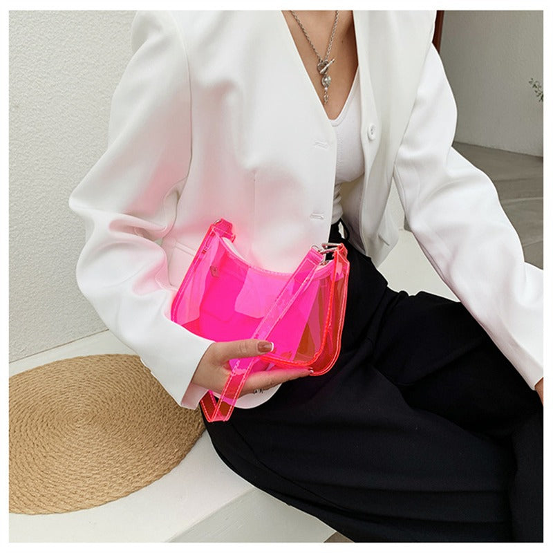 Clear Jelly Shoulder Bag For Women, Y2K Small Zipper Underarm Purses & Fashion Handbag