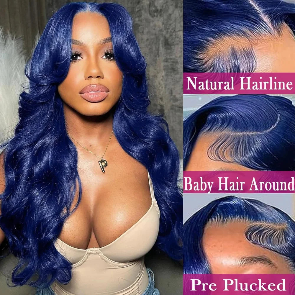 Dark Blue HD 13x4 Lace Front Wigs Human Hair Pre Plucked Glueless Navy Blue Colored 26 Inch Body Wave 13x6 Hd Lace Frontal Wig