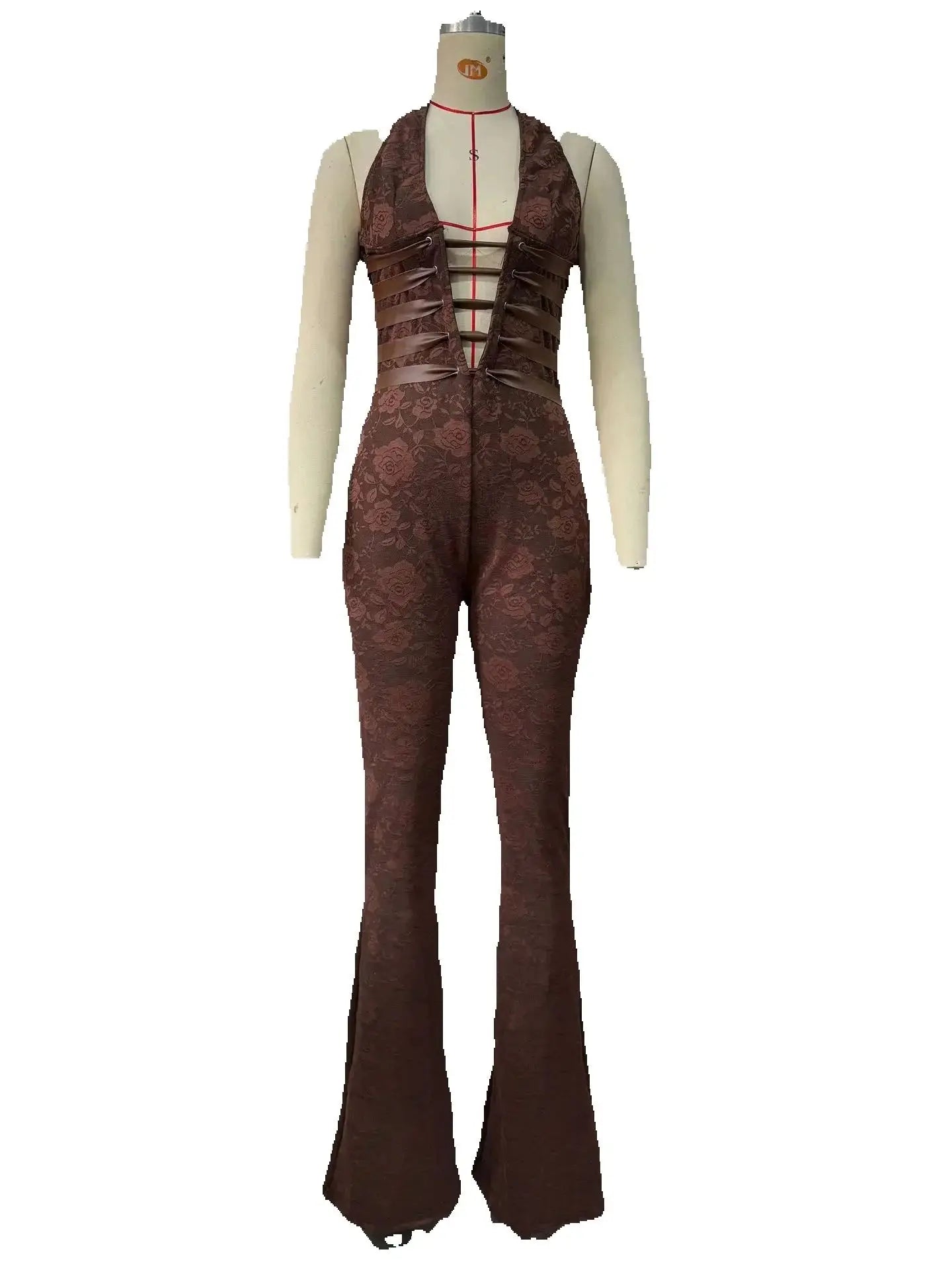 Weird Puss Hollow Bandage Jumpsuits Women Halter Sexy Jacquard Backless Sleeveless Skinny Street Workout Club Hipster Overalls