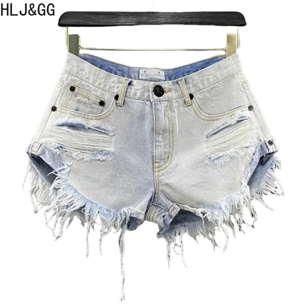 HLJ&GG Fashion Y2K Letter Print Loose Tshirts Two Piece Sets Women Round Neck Sleeveless Top And Denim Shorts Outfits Streetwear