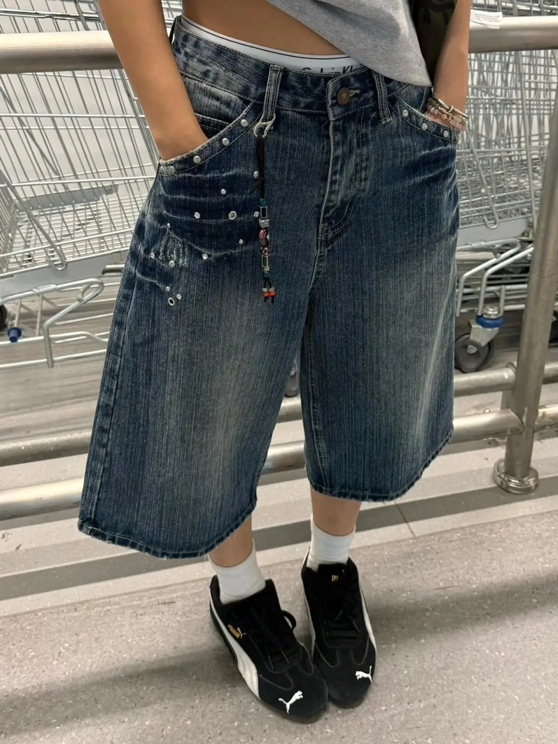 Harajuku Street Style Y2K Vintage Shorts High Waist Baggy Punk Blue Jean Women Casual Loose Fit Calf Length jeans Shorts