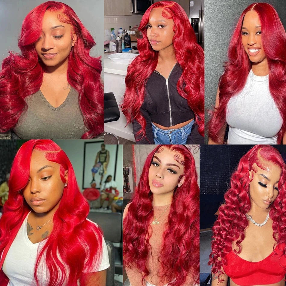 10A 13x6 Hot Christmas Red Colored Human Hair Wigs Tuneful HD Lace Front Human Hair Wigs Brazilian Straight HD Lace Frontal Wigs