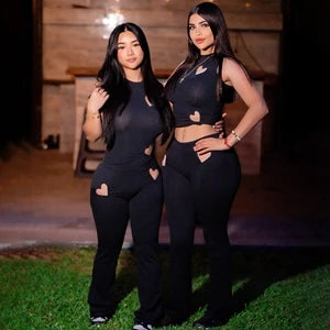 STYLISH LADY Cut Out Heart Fitness 2 Piece Set Women Sleeveless Crop Top and Skinny Pant Suits 2025 Summer Hot Girl Tracksuits