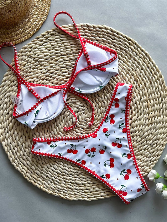 Cherry Printed Underwired Brazilian Bikini, Swimwear,  Swimsuit Two-pieces Bikini set Bather Bathing Suit Swim K5913