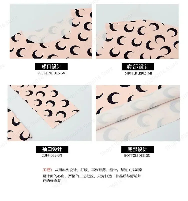 Moon Printed Tshirt Graphic Top for Women Stretchy Slim Korean Fall Spring Long Sleeve Tees Y2k Grunge T-Shirt 2000s Clothes