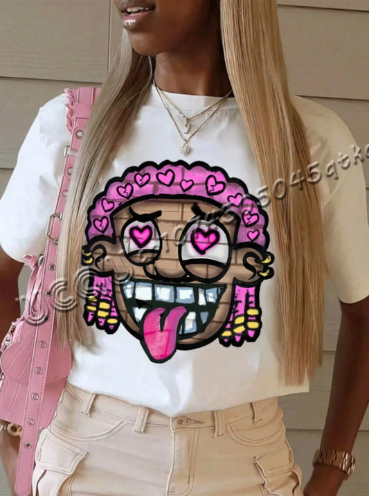 2025 NEW  IN Women fun catoon Print O-Neck Short Sleeve green T-Shirt ladies Graphic Tee Baseball Jerseys Sport T-Shirt women clothing