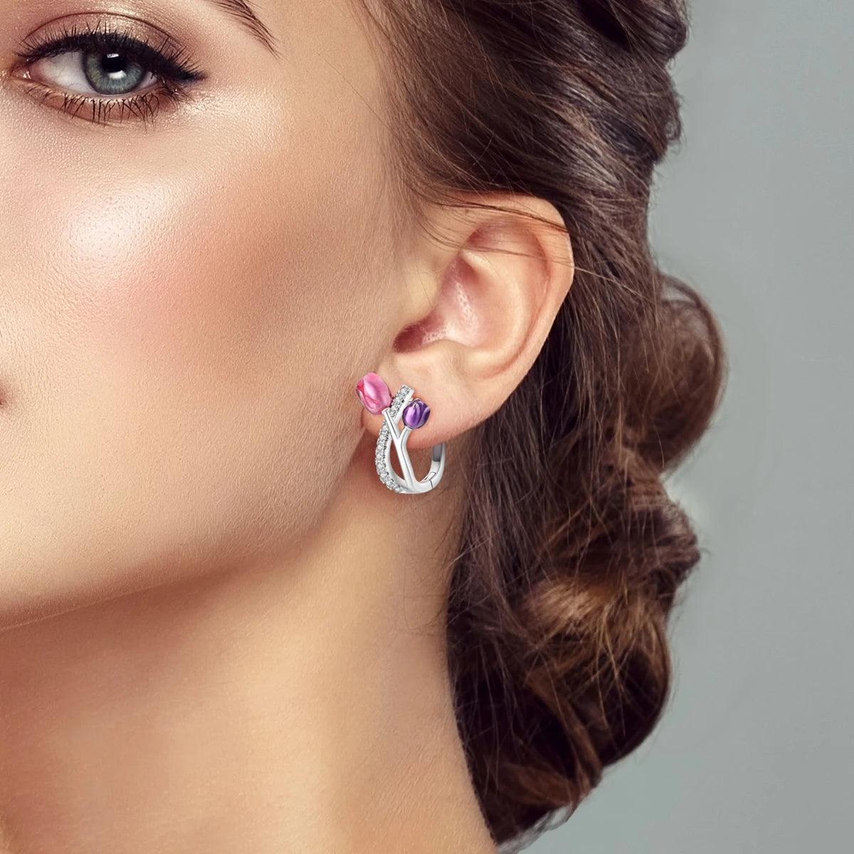 Orstarry 925 Sterling Silver Sparkling Tulip Flower Earrings Jewelry Hoop Earrings For Women Jewelry Birthday Party Trendy Gifts