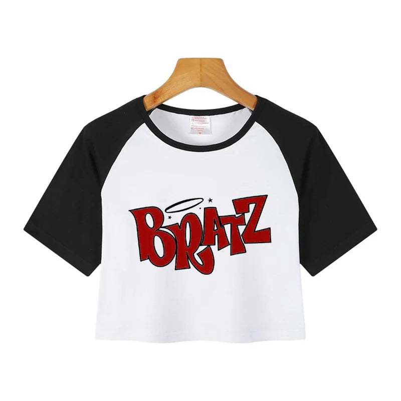 T Shirt Woman 2025 New in Cropped Cherry Print Crew Neck T-shirt Y2K Short Sleeve Fit Crop Top Spring Summer Women's Clothing