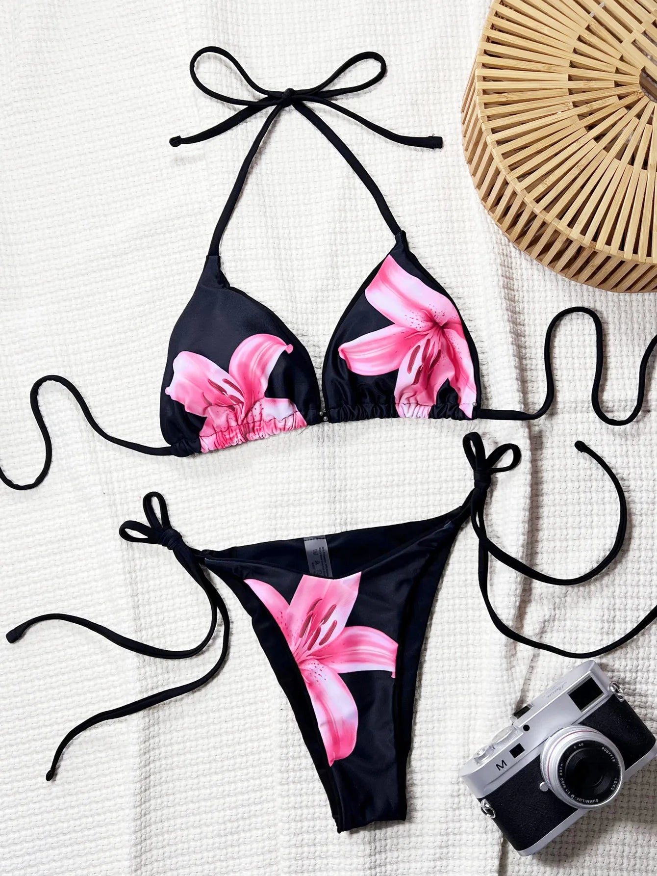 Una-Shop Floral Print Swimsuits For Women Neck Hanging Bikinis Sets Vacation Swimwear Summer Beach Swimming Pool Party Beachwear