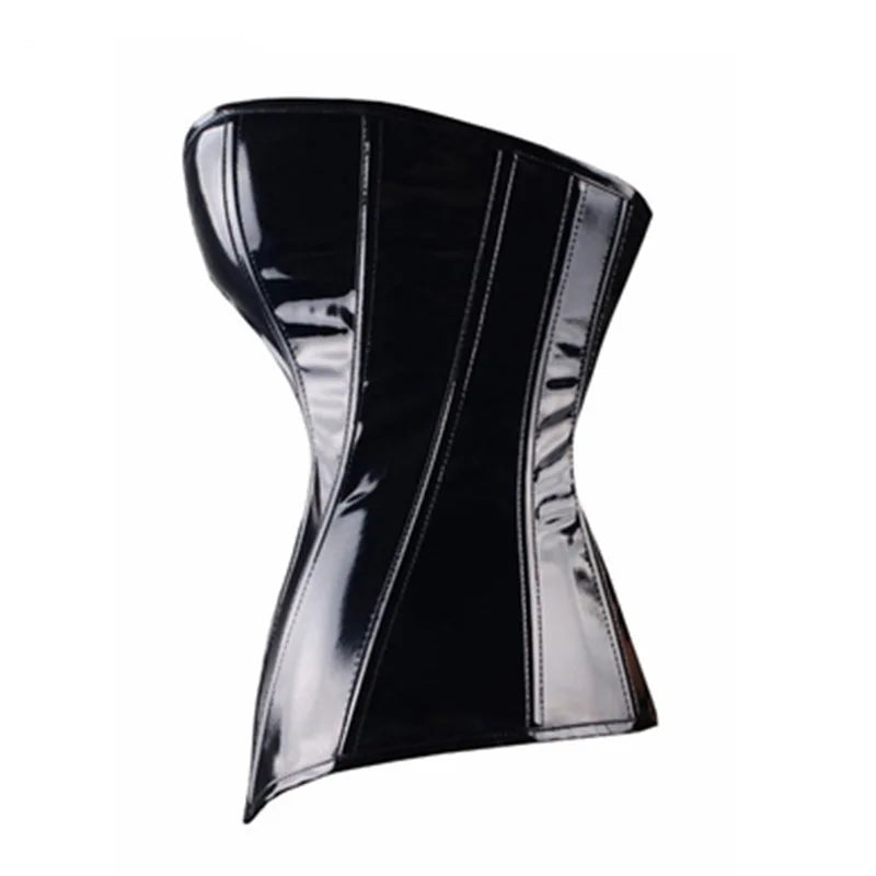 HLJ&GG Sexy Glossy Leather Corset Two Piece Sets Women Off Shoulder Slim Crop Top+Leopard Shorts Outfits Fashion Y2K Streetwear