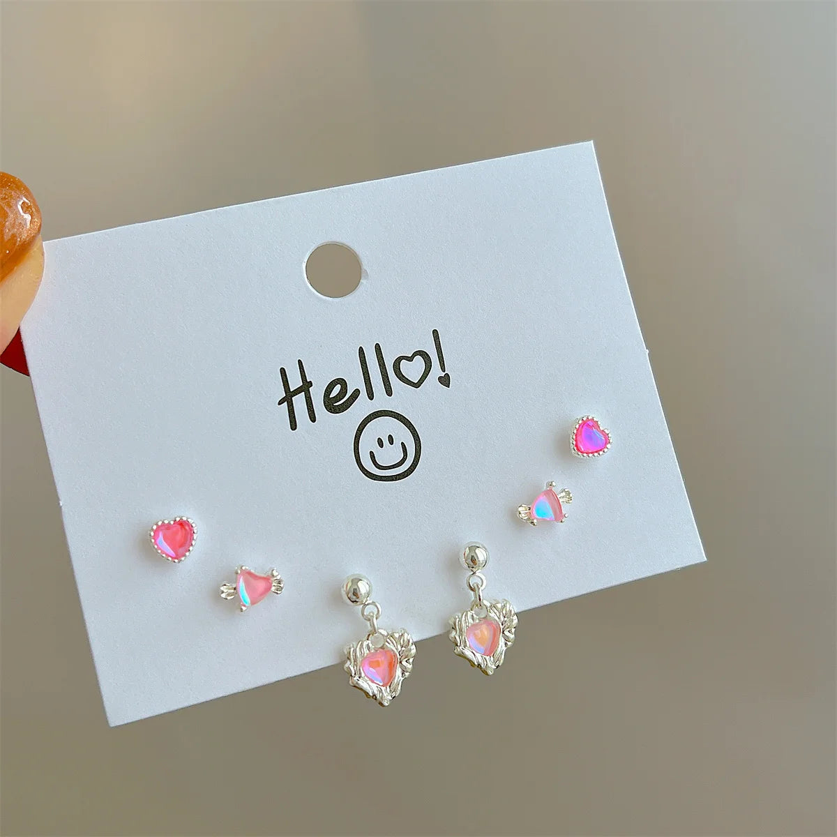 17KM INS Y2K Pink Heart Stud Earrings for Women Girls Korean Bow Dangle Earring Set Sweet Crystal Drop Earring Fashion Jewelry