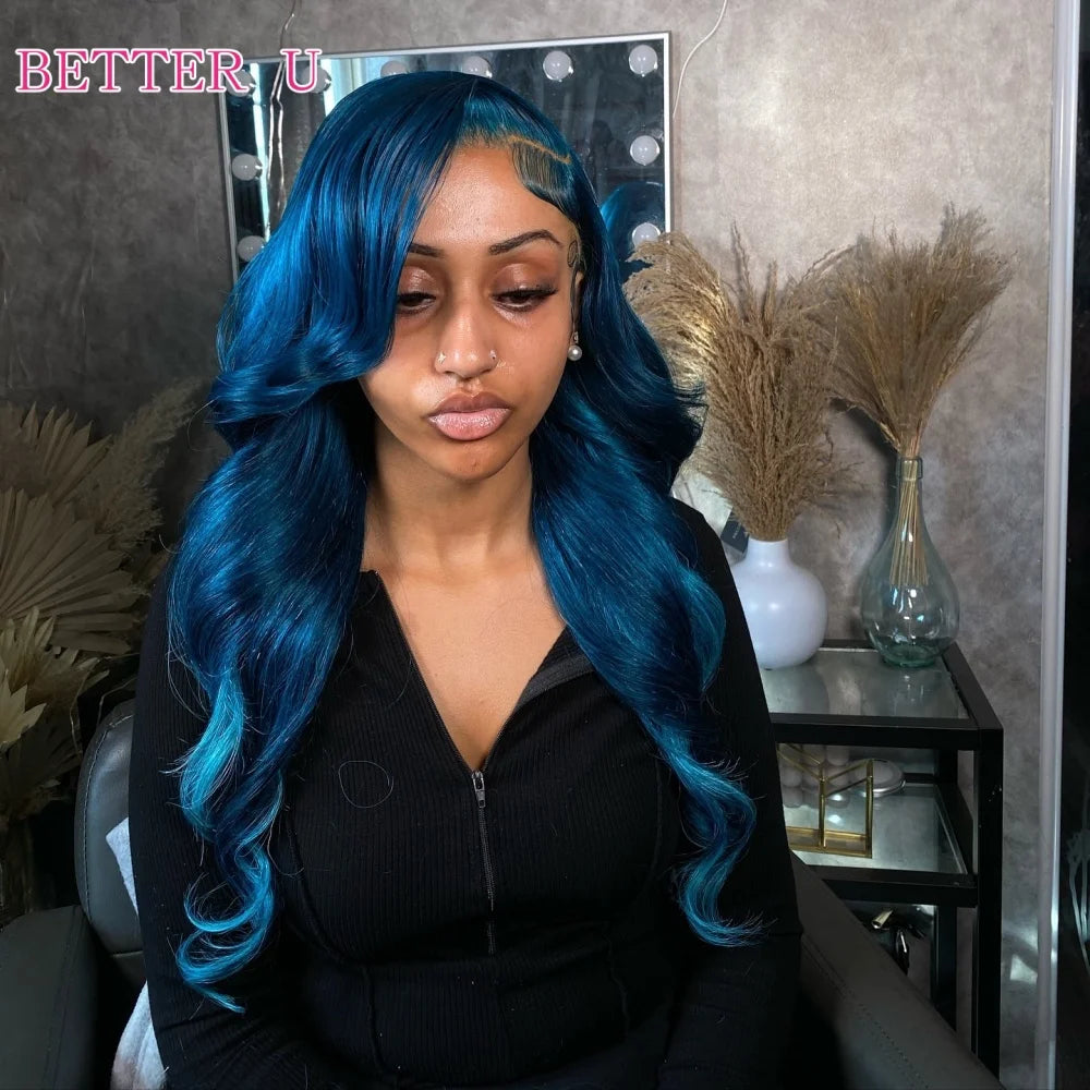 Midnight Blue Blue 613 13X4 HD Lace Frontal Human Hair Wigs Brazilian 13X6 Lace Front Wig Dark Blue 250% Density for Women