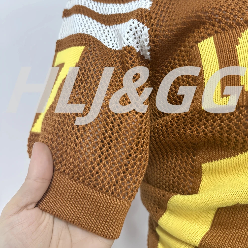 HLJ&GG Summer New Mesh Letter Print Mini Pleated Skirts Two Piece Sets Women Round Neck Short Sleeve Slim Top And Skirts Outfits