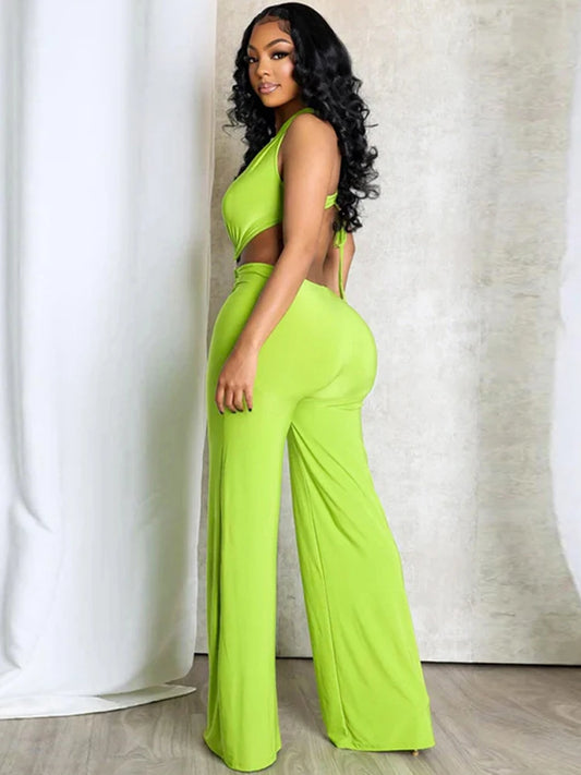 Kricesseen Women's Cut-Out Snake Tirm Metal Jumpsuist One Piece Outfits Summer Backless Lace-Up Bandage Rompers Sexy Clubwear