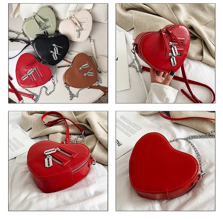 Gothic Heart Blade Zipper Chain Crossbody Bags for Women Girl Casual Shoulder Purses Handbags Techwear Summer Wallet Goth
