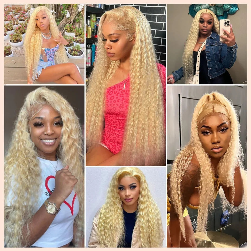 Deep Wave 613 Lace Front Wig Human Hair 13X6 30 32 Inch Blonde Wig Human Hair 220 Density Pre Plucked Lace Frontal Wig For Women
