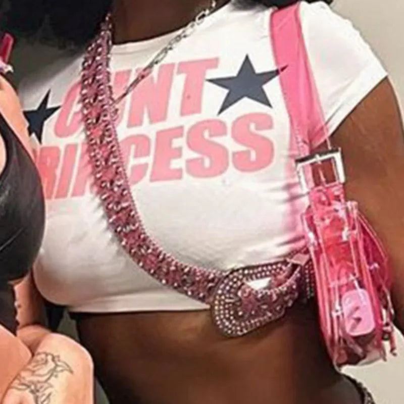 Y2K Style Woman Clothing Tops Women Tshirt Letter Print Y2k Top Gothic Short Sleeve Crop Sexy Tops 2023 Woman New Top Short