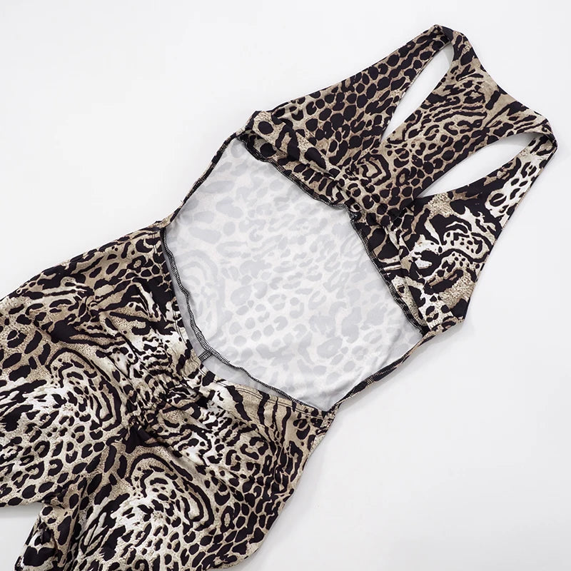 Weird Puss Leopard Print Jumpsuit Women Coquette Summer Trend Midnight Club Activity Sleeveless Fitness Stretch Workout Overalls