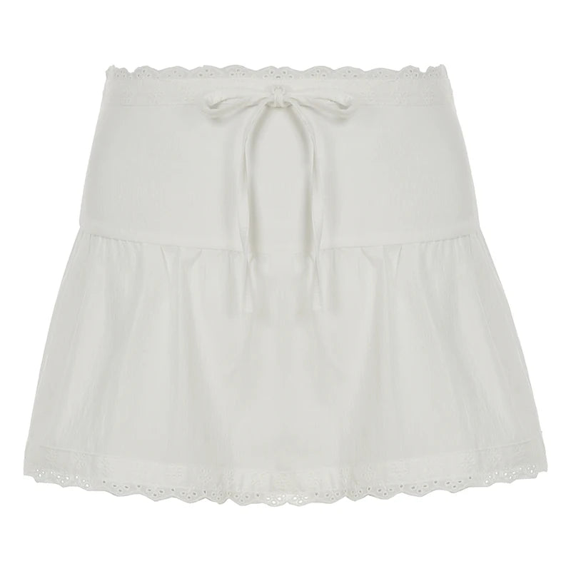 Cuteandpsycho Lace Patchwork Fold Texture Solid Short Skirt Slim Zip All-match Casual Streetwear Outfits Hottie Basic Bottoms
