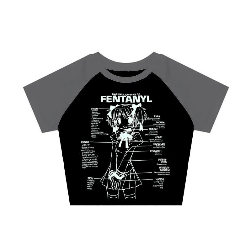 2000s Clothing Y2K Clothes EMO Vintage Street Aesthetic Baby Tees Women's Anime Graphic T Shirts Casual Short-sleeved Crop Top
