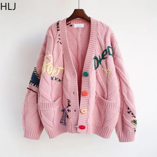 HLJ&GG Winter Embroidery Knit Sweater Coats Two Piece Sets Women Button Long Sleeve Top And Plaid Aline Skirts Outfit Streetwear