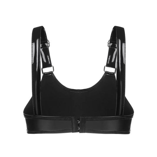 Women's Wetlook Faux Leather Bra Sexy Wire-Free No-Pad Brassiere Top Lingerie Pole Dancing Costume Rave Clubwear Nightwear