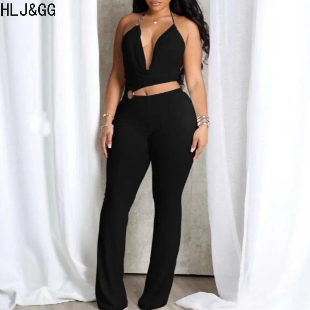 HLJ&GG Y2k Sexy Bodycon Jumpsuit for ladies Halter Sleeveless Backless Hollow Out Rompers, Streetwear Overalls 2025 Summer