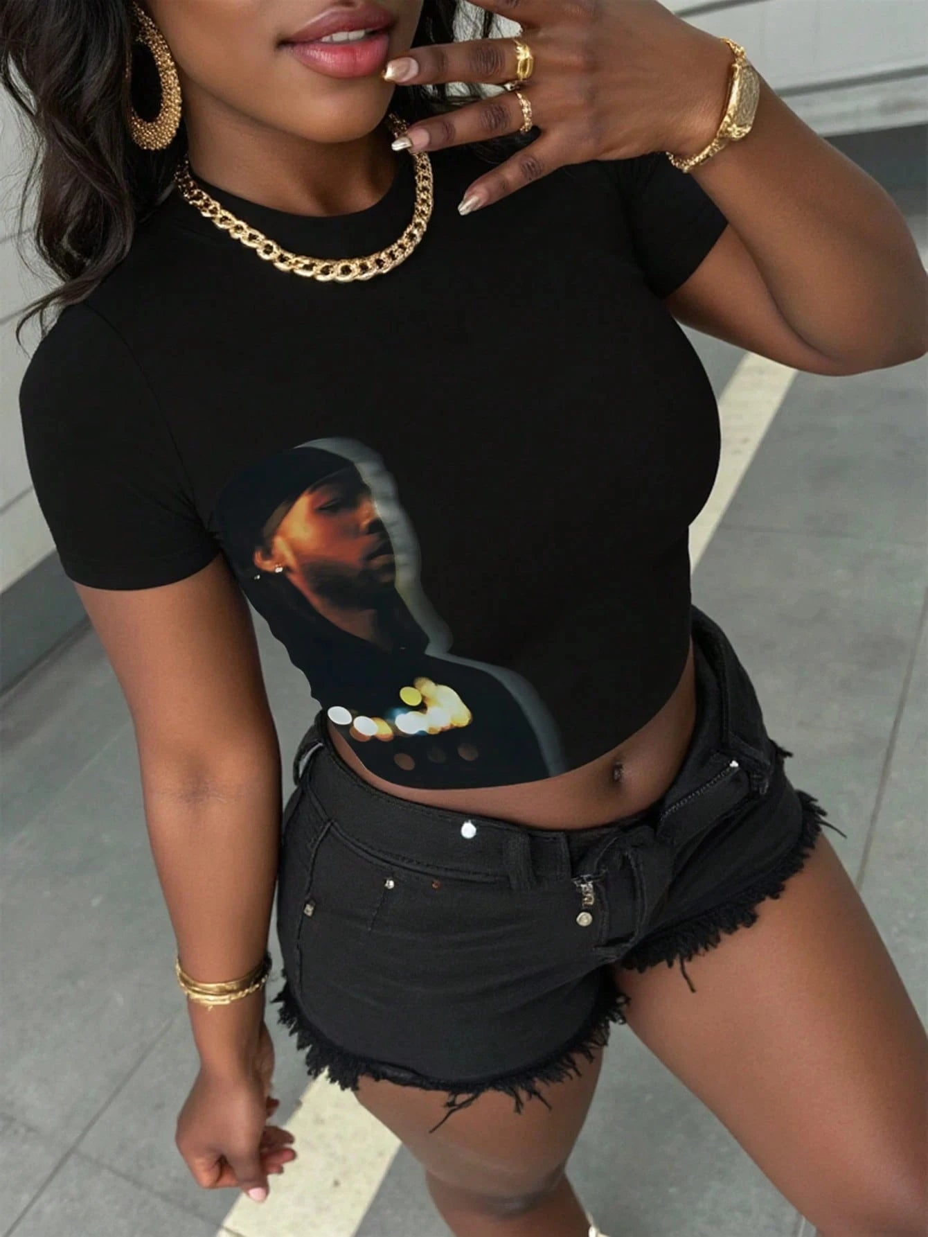 Women's Retro Figure Graphic Y2k Cropped T-Shirt Hip-Hop Elements Summer Daily Wear T-Shirt Y2k Ladies Clothes Female Clothing