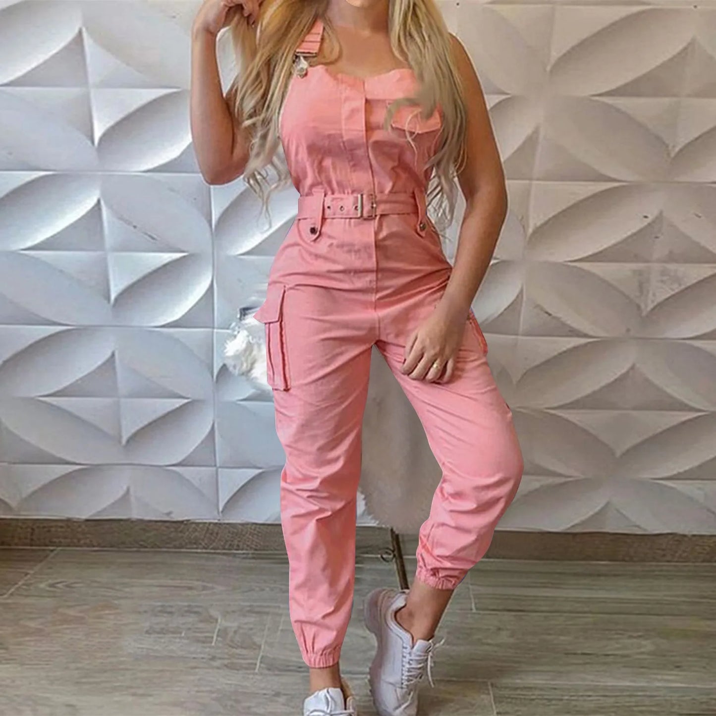 Lady's Fashion Clasp Pocket Cargo Romper Jumpsuits, Casual Jumpsuit Summer