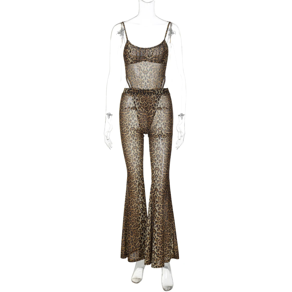 Weird Puss Sexy See Through 2 Piece Set Women Sexy Strapless Bodysuit Tops+Flare Pants Matching Summer Midnight Clubwear Outfits