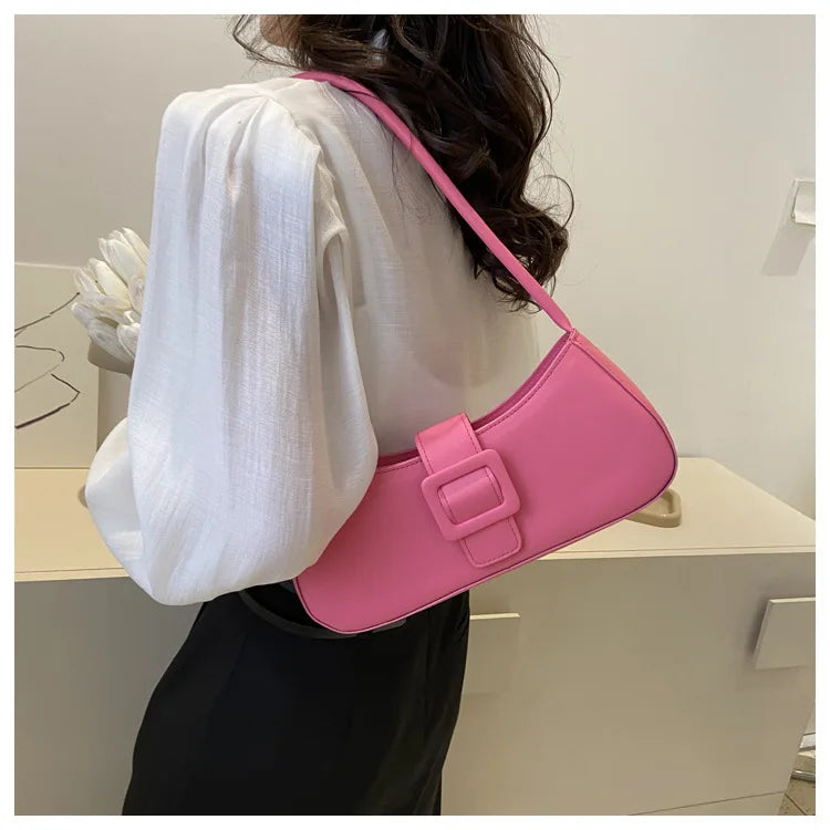 Fashion Solid Women's Shoulder Bag Artificial Leather Square Underarm Bags Ladies Handbags For Daily Used and Gift